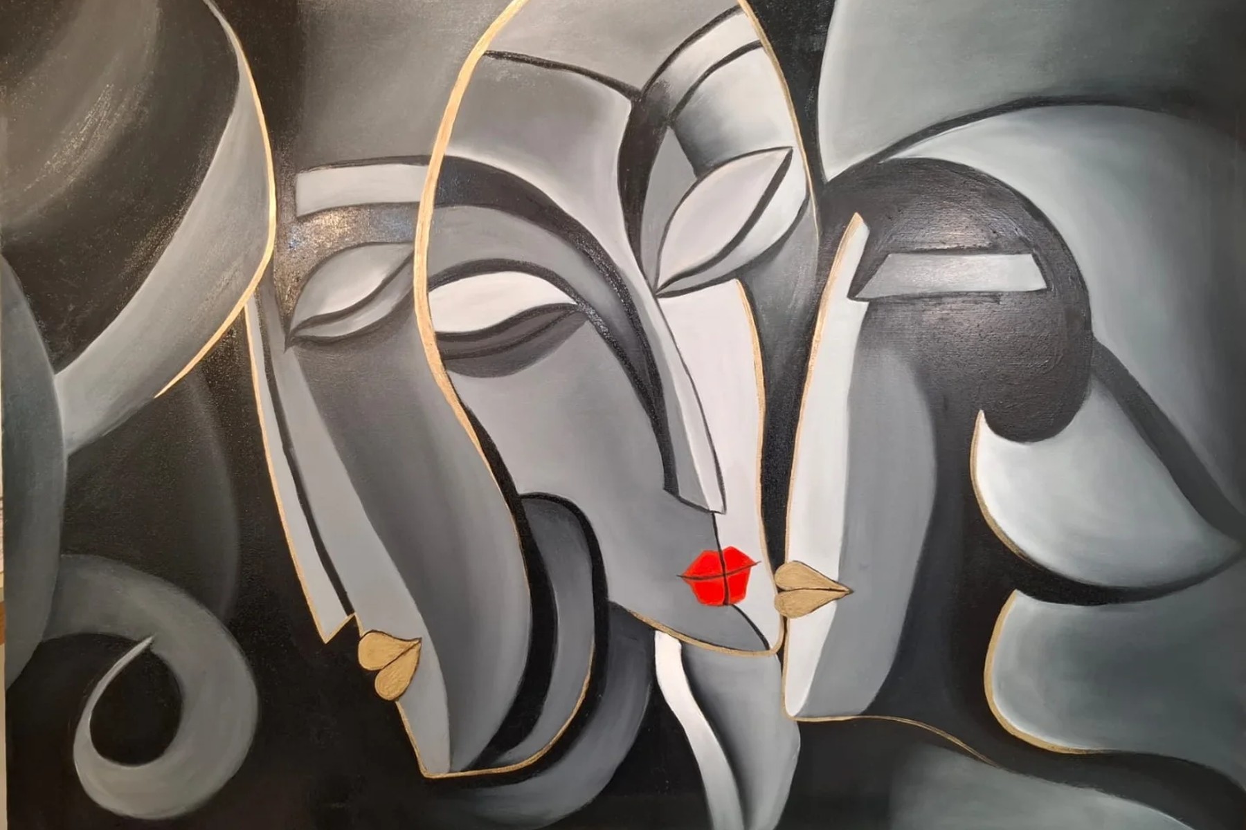 Faces I, an abstract figurative painting presented on The Artwork